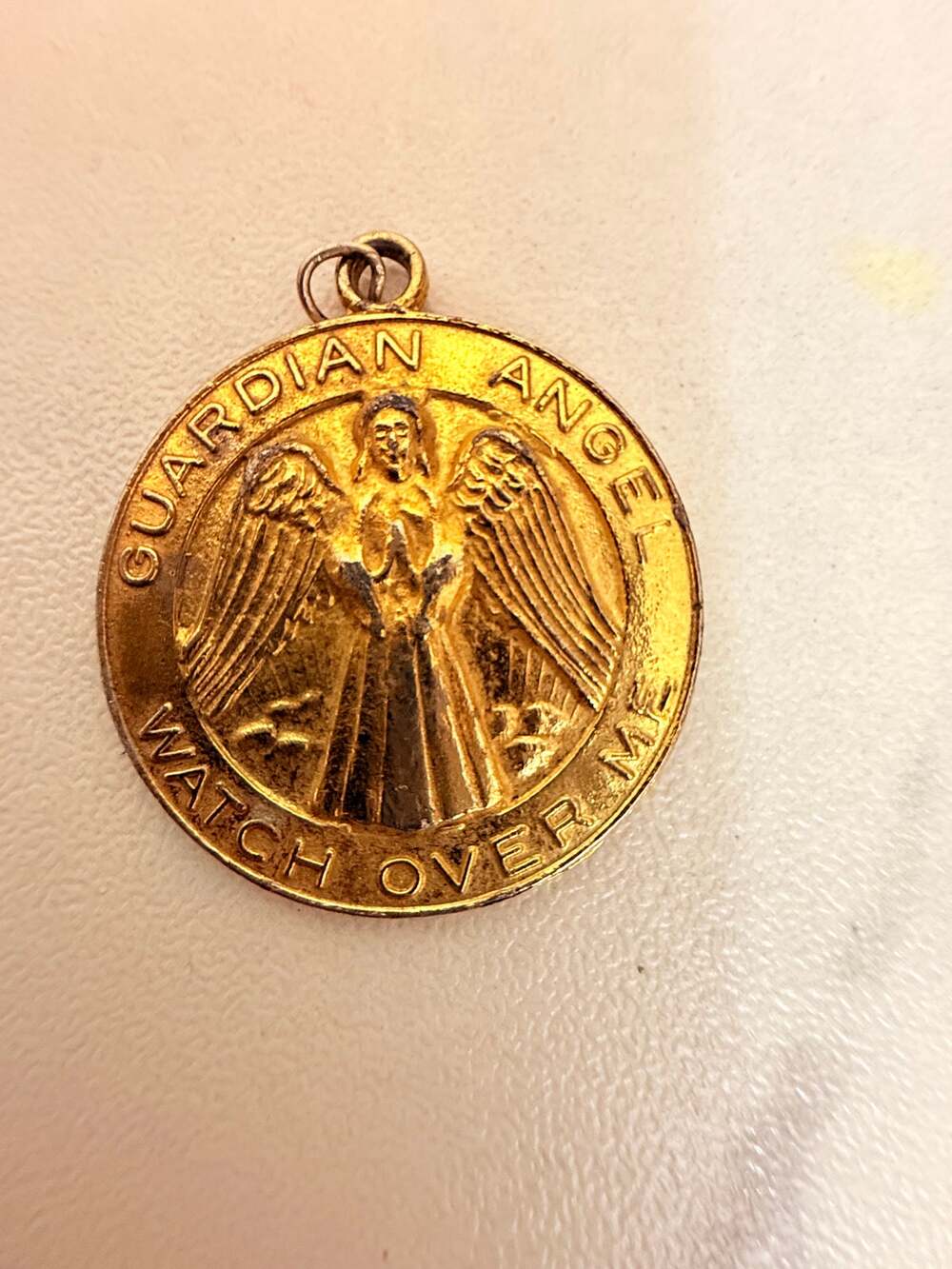 Vintage Guardian Angel Watch Over Me Gold Tone Pendant